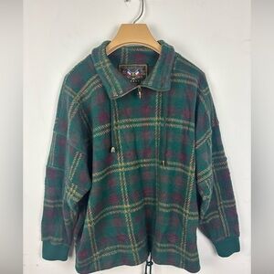 Vintage French Country Express Green Plaid Pullover Adjustable Neck & Hem Sz XS